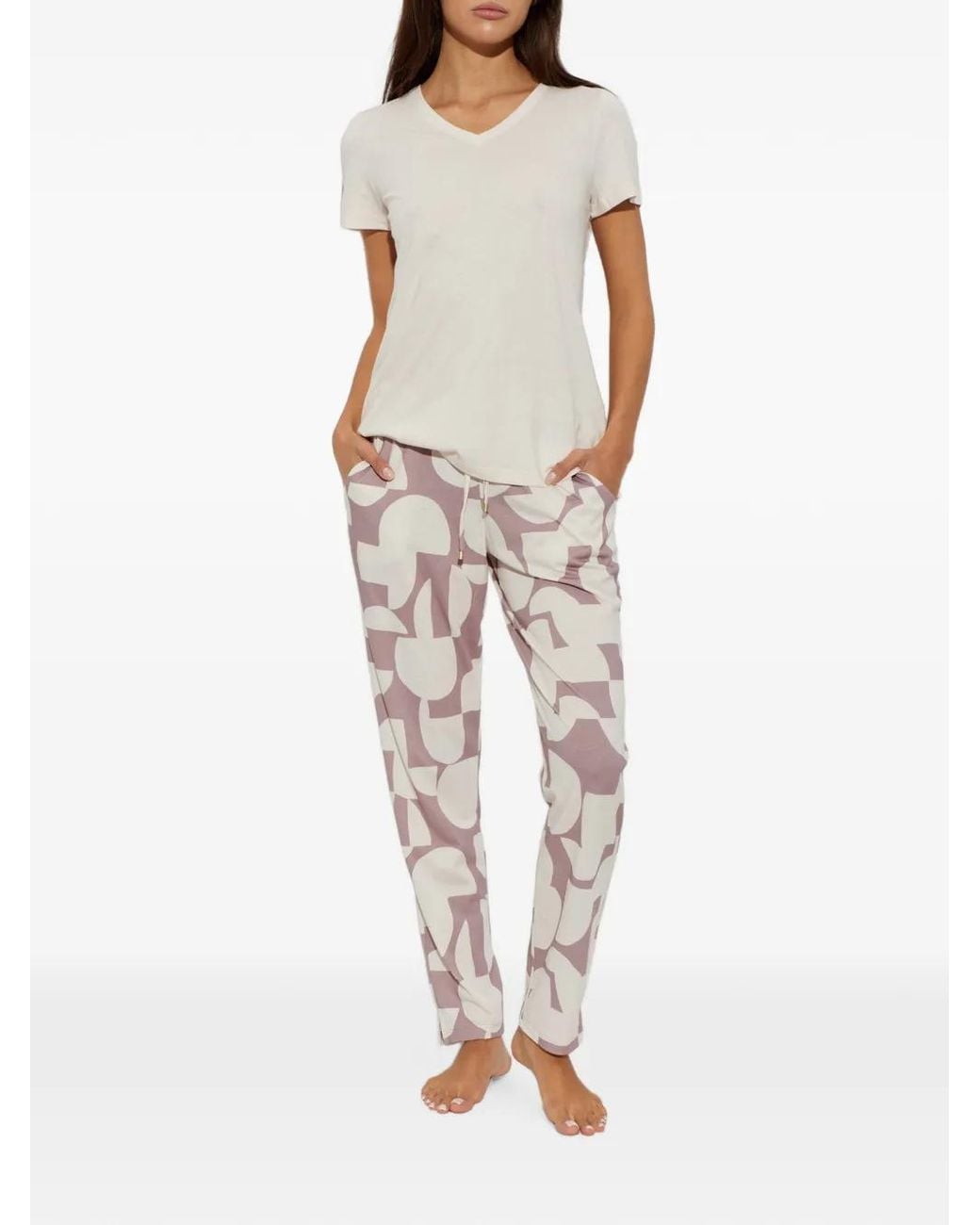 Hanro Gray Geometric-Print Drawstring Pajama Bottoms