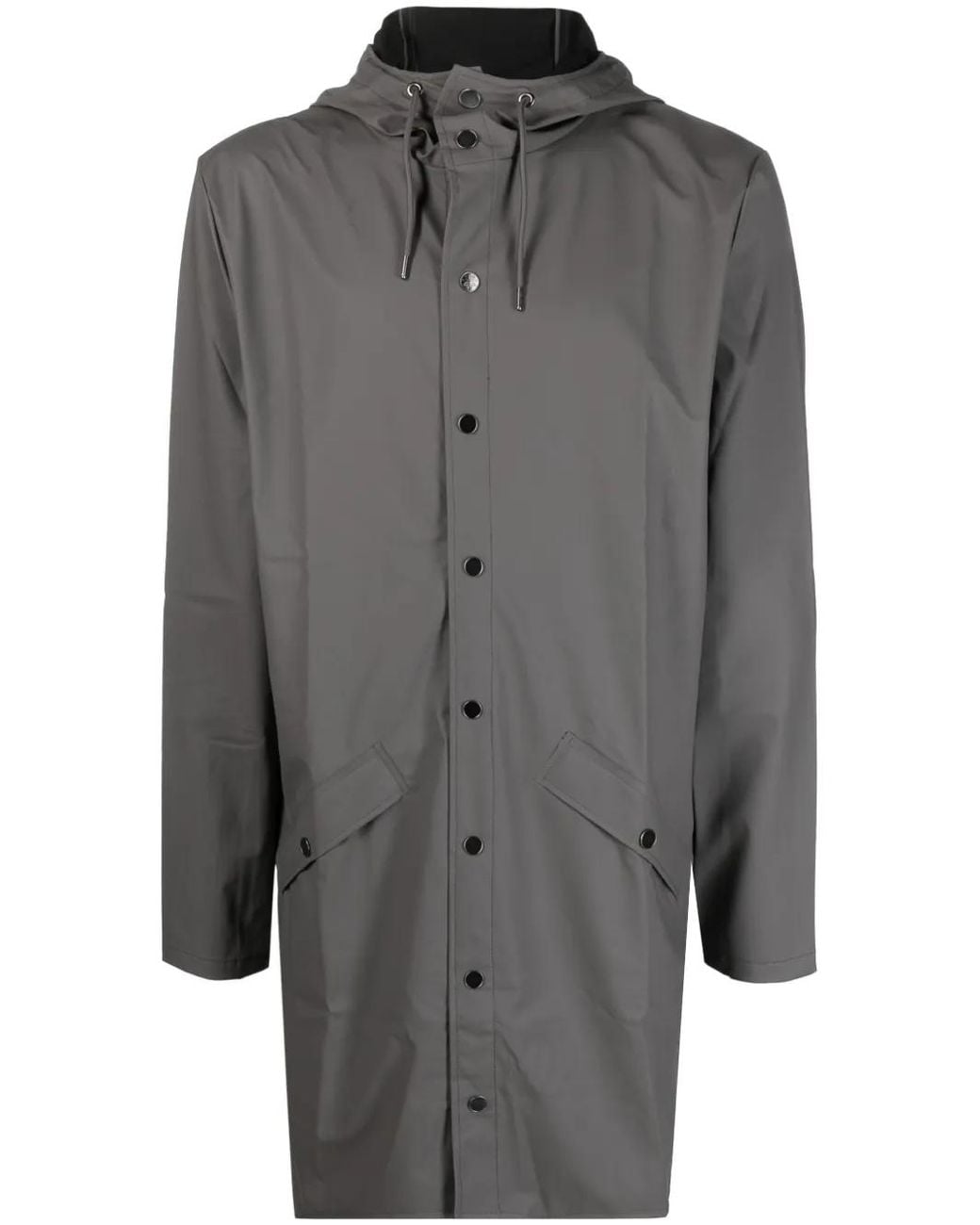 Rains Gray Hooded Stud-Fastening Raincoat