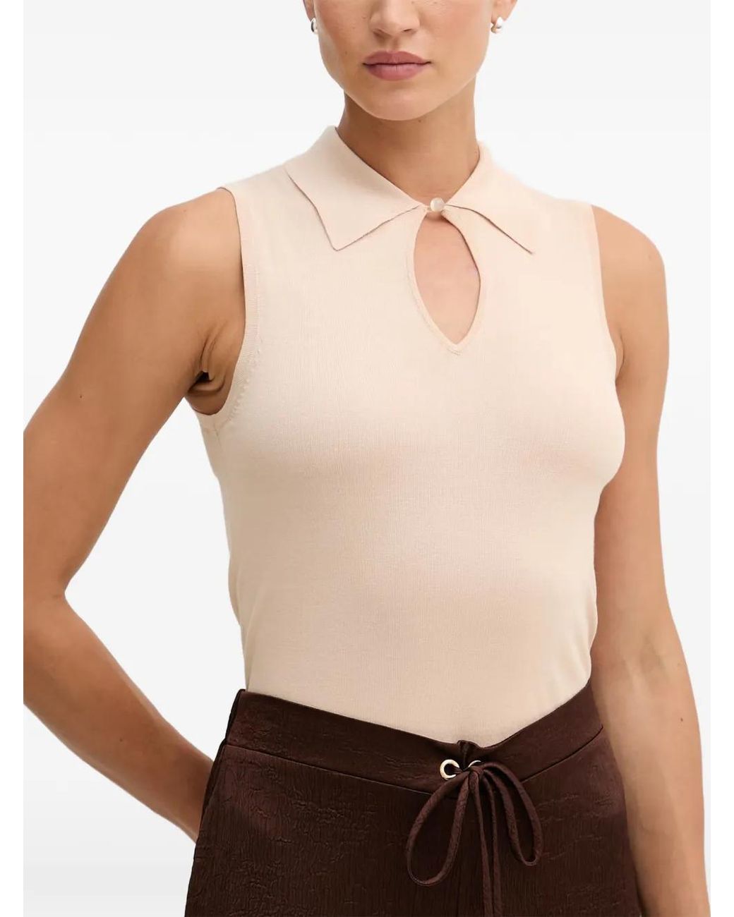 Sisley Brown Cut-Out Sleeveless Tank Top