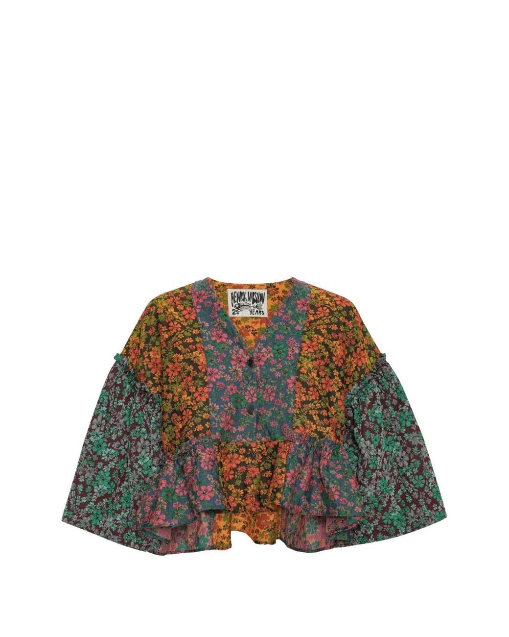 Henrik Vibskov Green Floral-Patchwork Peplum Blouse