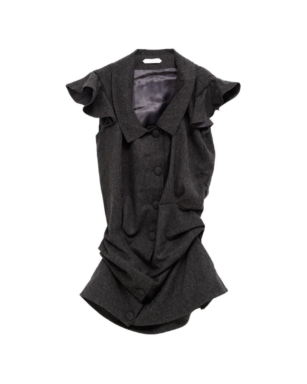 August Barron Black Ruffled-Sleeve Button-Up Mini Dress