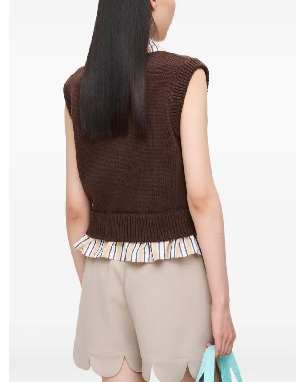 Charles Jeffrey Brown V-Neck Cropped Vest Shirt