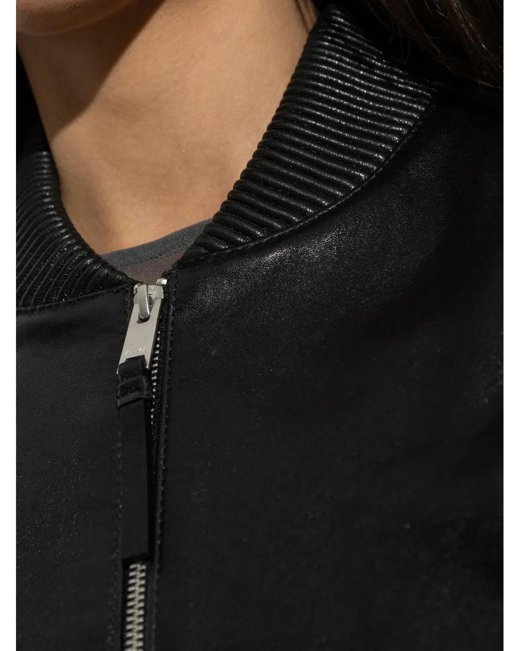 Arma Black Hannan Ribbed-Trim Leather Bomber Jacket