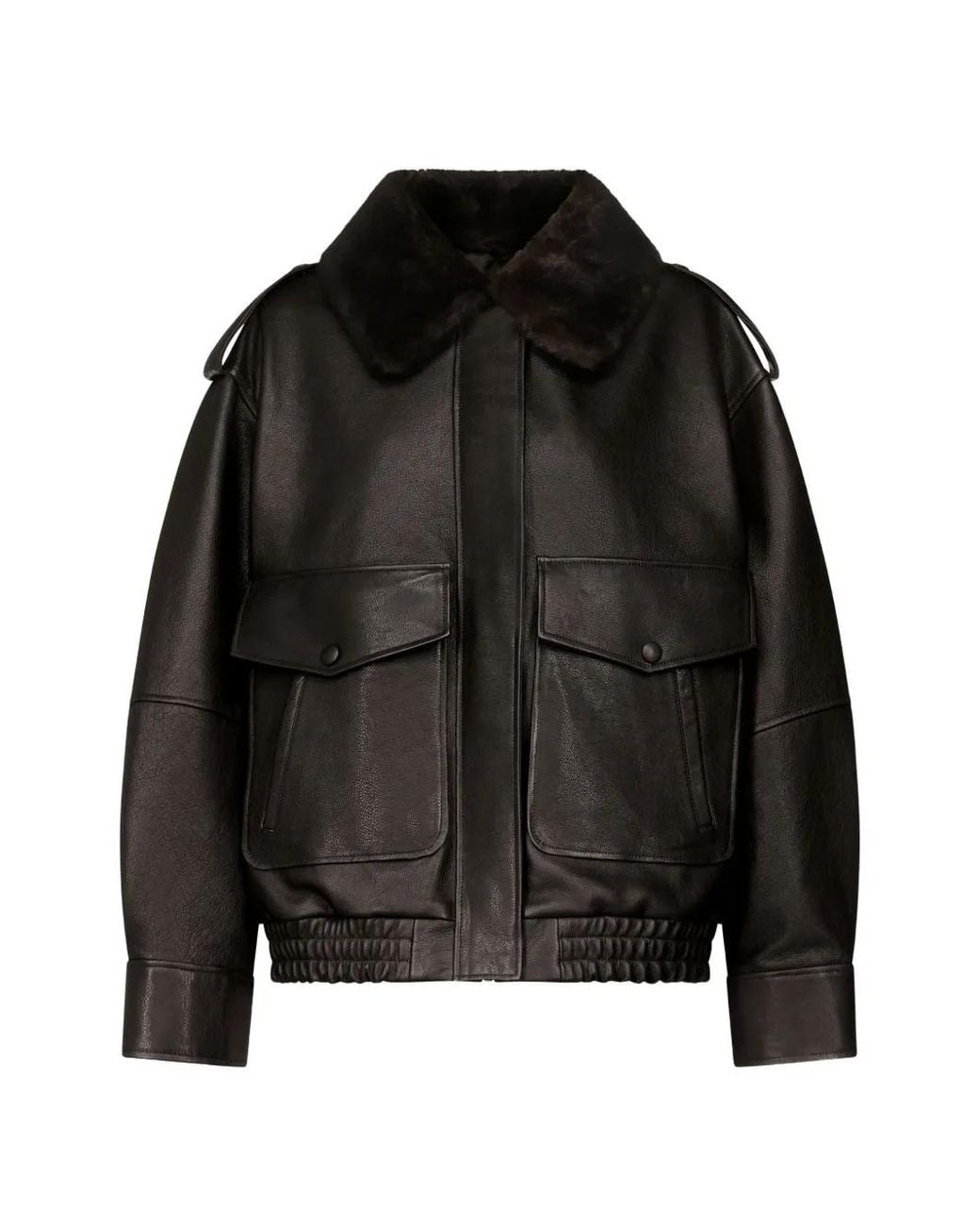 Loulou de Saison Black Russo Shearling-Collar Leather Jacket