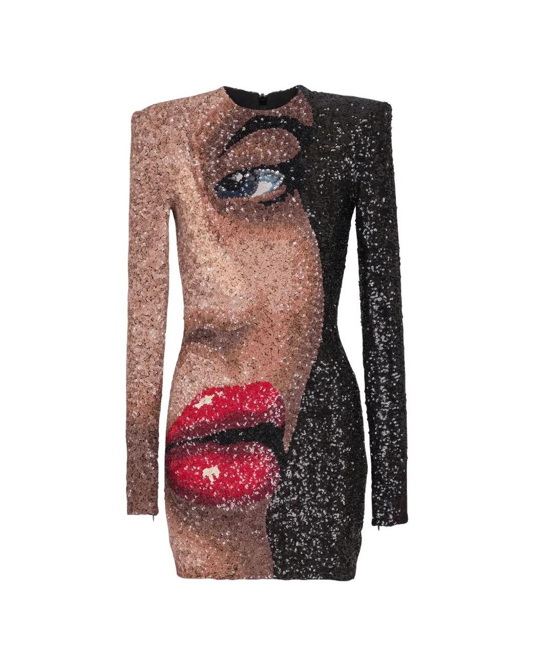 Balmain Red Partial Face Short Dress