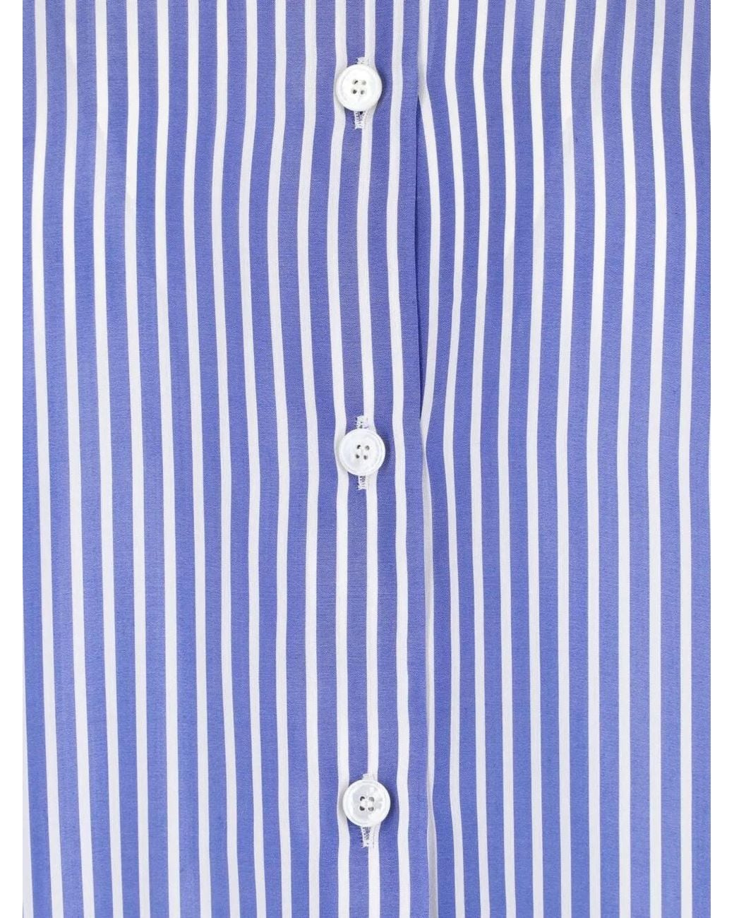 Kiton Blue Striped Embroidered-Logo Shirt