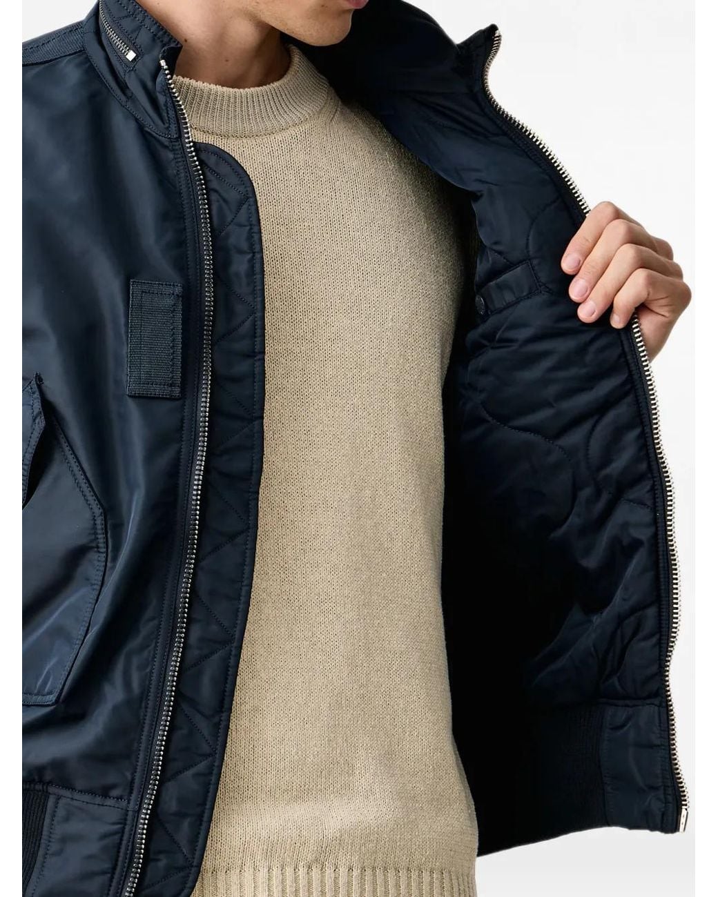 Alpha Industries Blue Logo-Patch Bomber Jacket for men