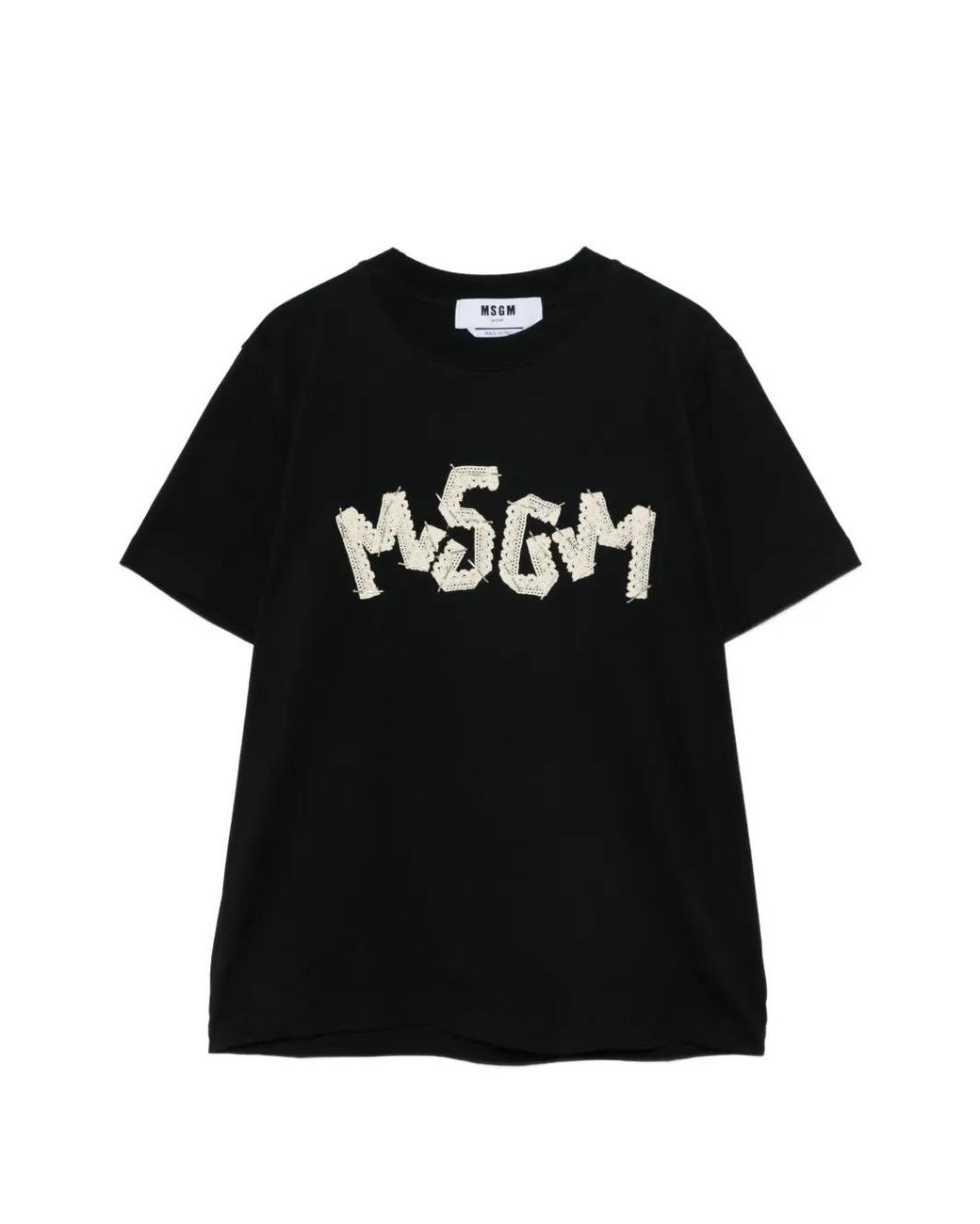 Camiseta Con Logo De Encaje MSGM de color Black