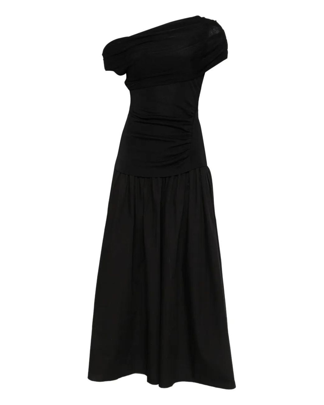 Self-Portrait Black Cotton Draped Knit Midi Dress
