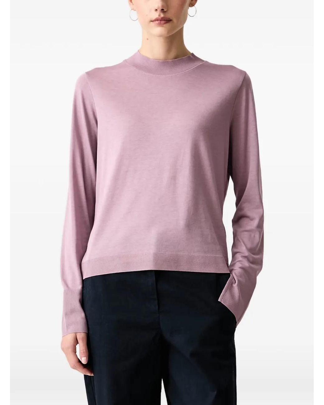 Marc O' Polo Pink Ribbed-Trim Mock-Neck Sweater