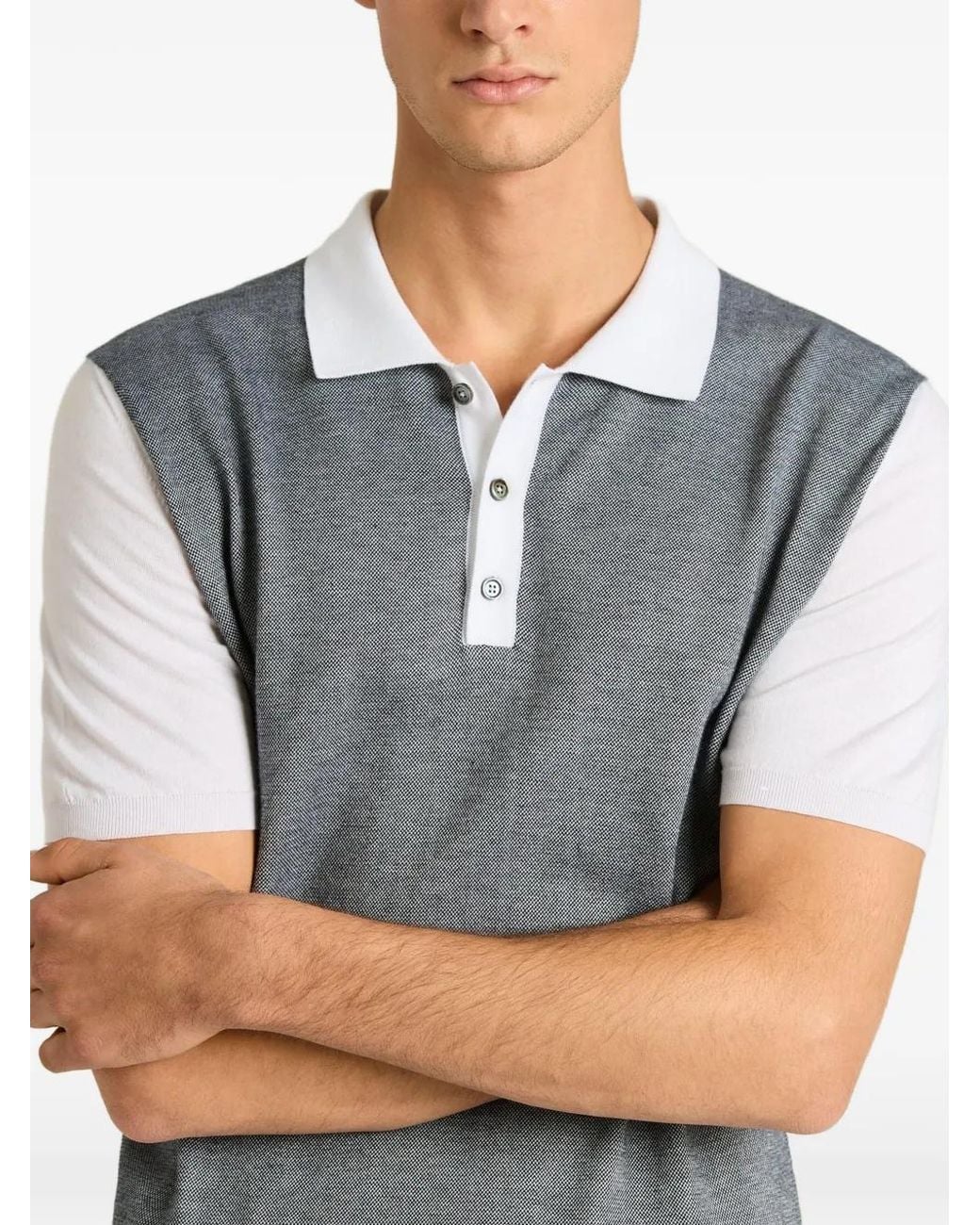 Kiton Gray Contrast-Collar Polo Shirt for men