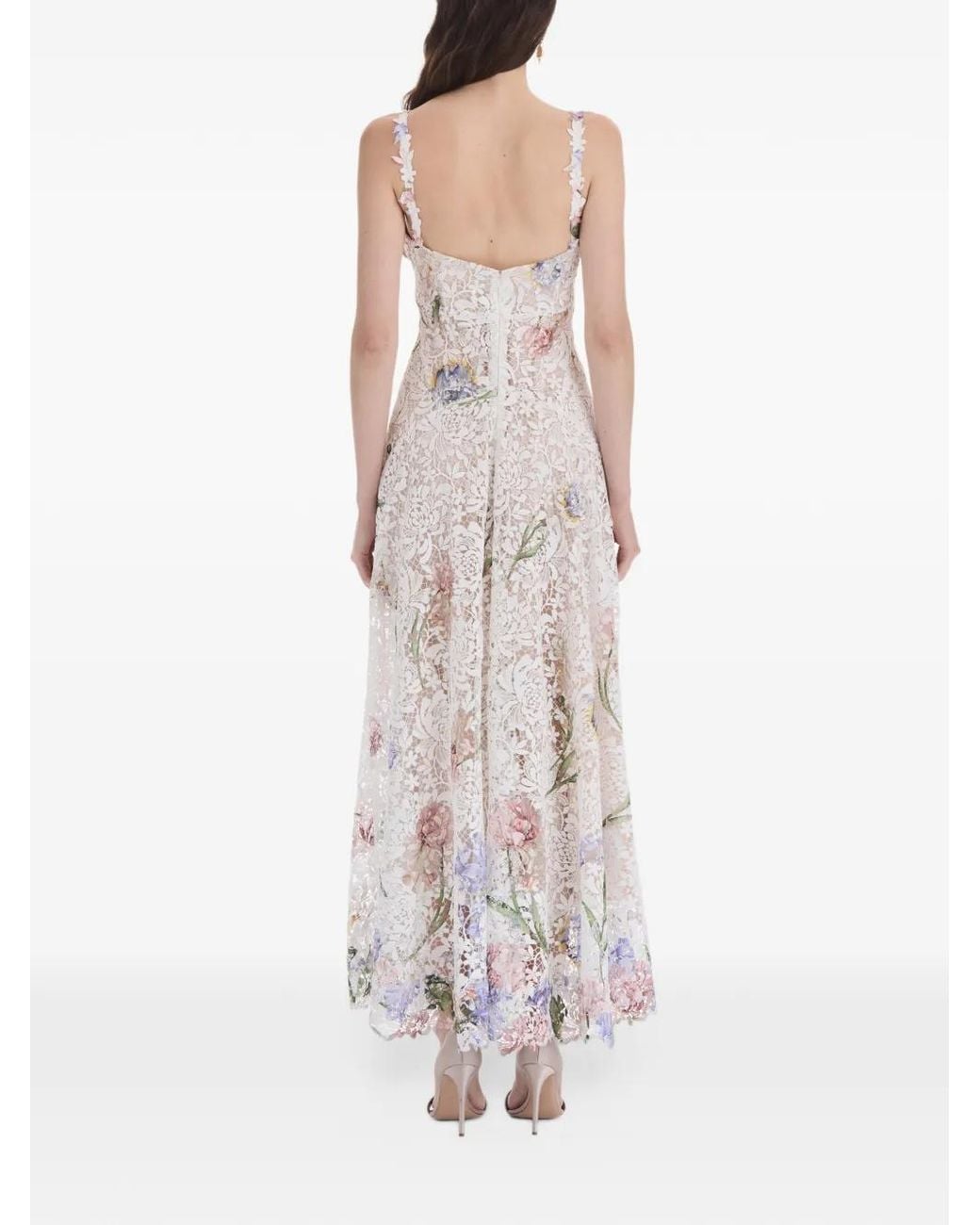 Oscar de la Renta White Iris Degrade Lace Maxi Dress