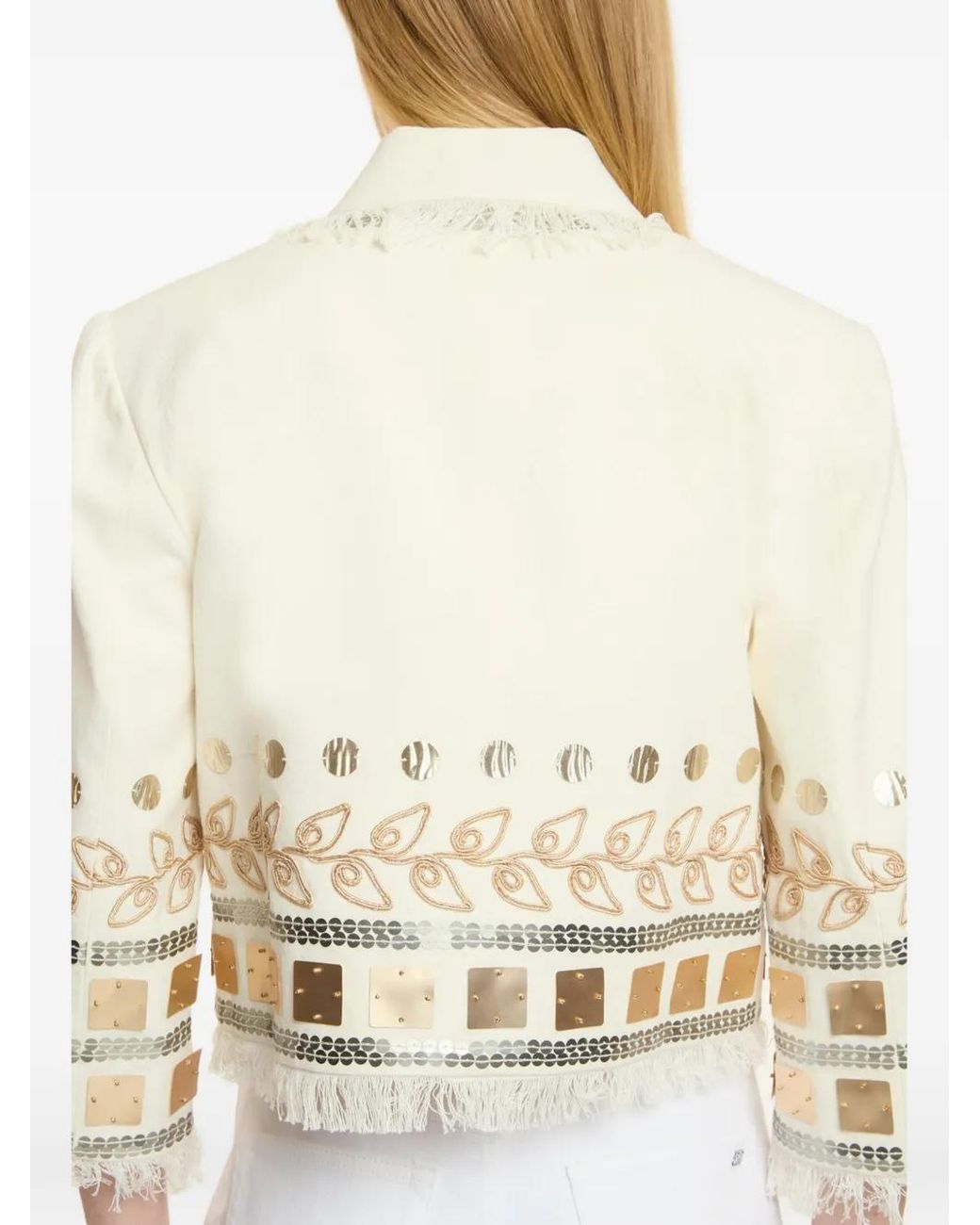 Cinq À Sept Natural Nadia Sequin-Embellished Fringed Jacket