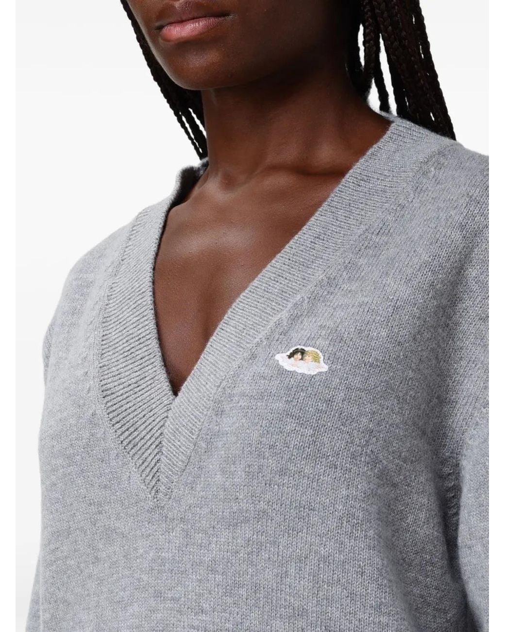 Fiorucci Gray Angels Patch V-Neck Sweater