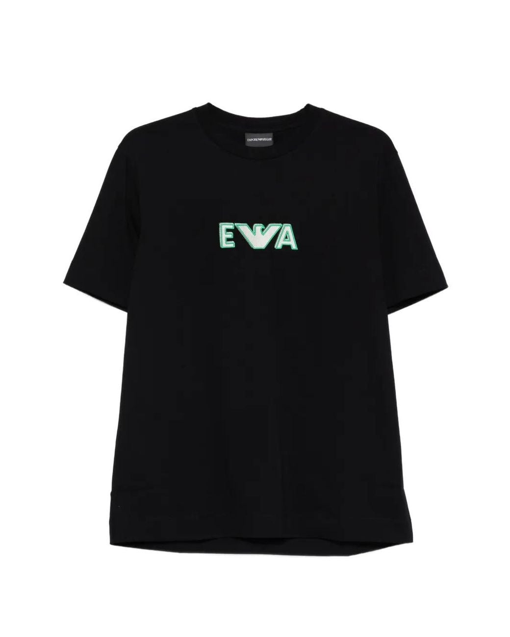 Emporio Armani Black Logo Embroidery Crew Neck T-Shirt for men