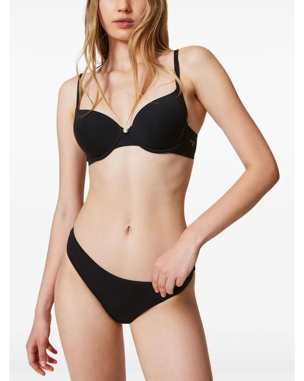 Twinset Black Charmeuse Thong Briefs
