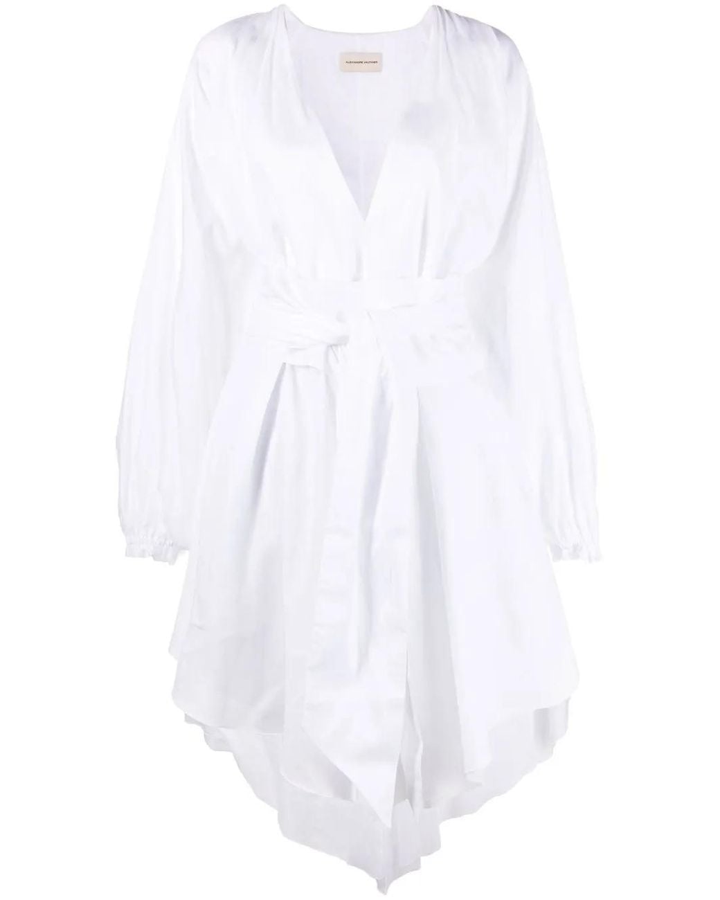 Alexandre Vauthier White Ruched-Detail Long-Sleeve Midi Dress