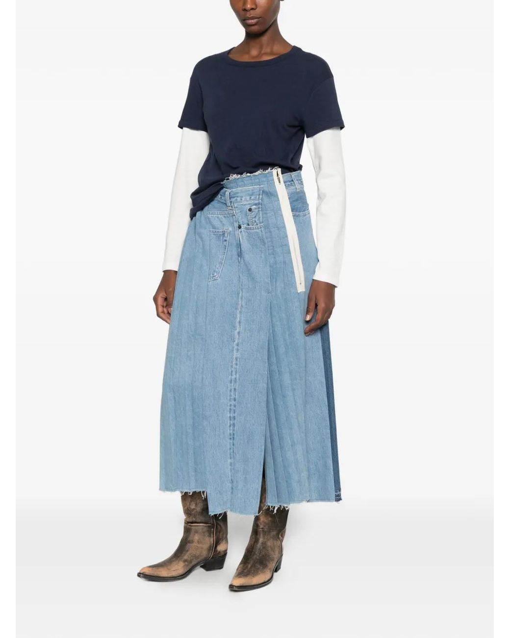 Kuro Blue Patchwork Deconstructed Skirt