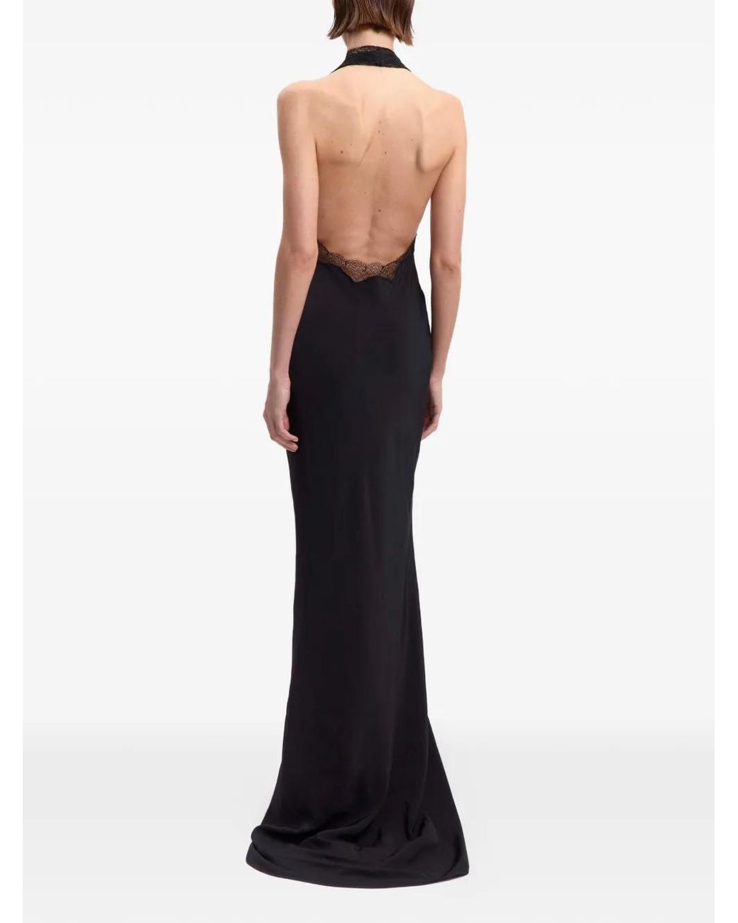 16Arlington Black Robe Longue Malena Bordée De Dentelle