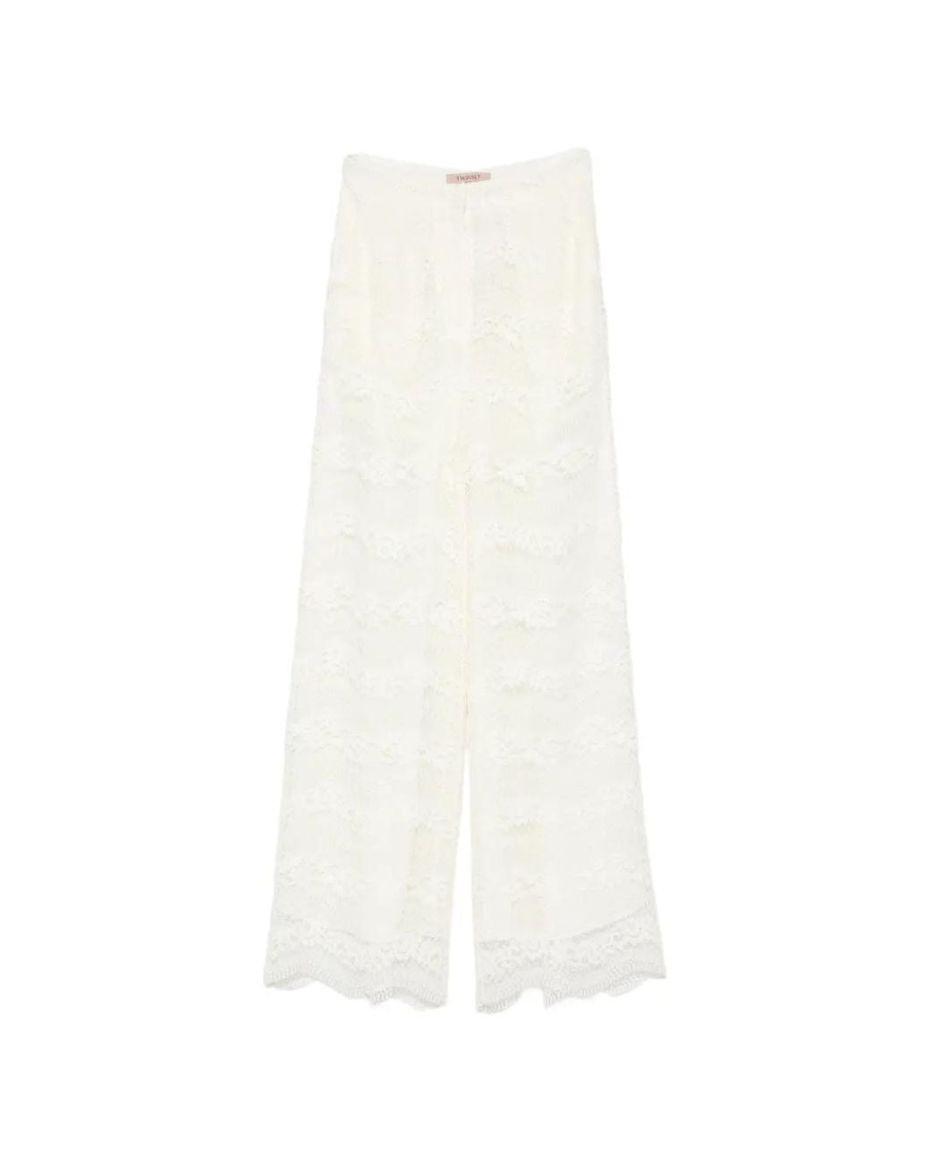 Twinset White Wide Fit Macramé Lace Trousers