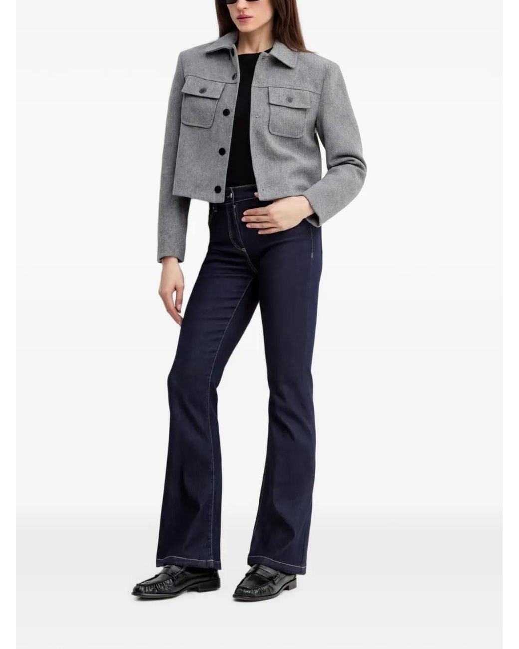 Morgan Gray Buttoned-Pocket Cropped Jacket