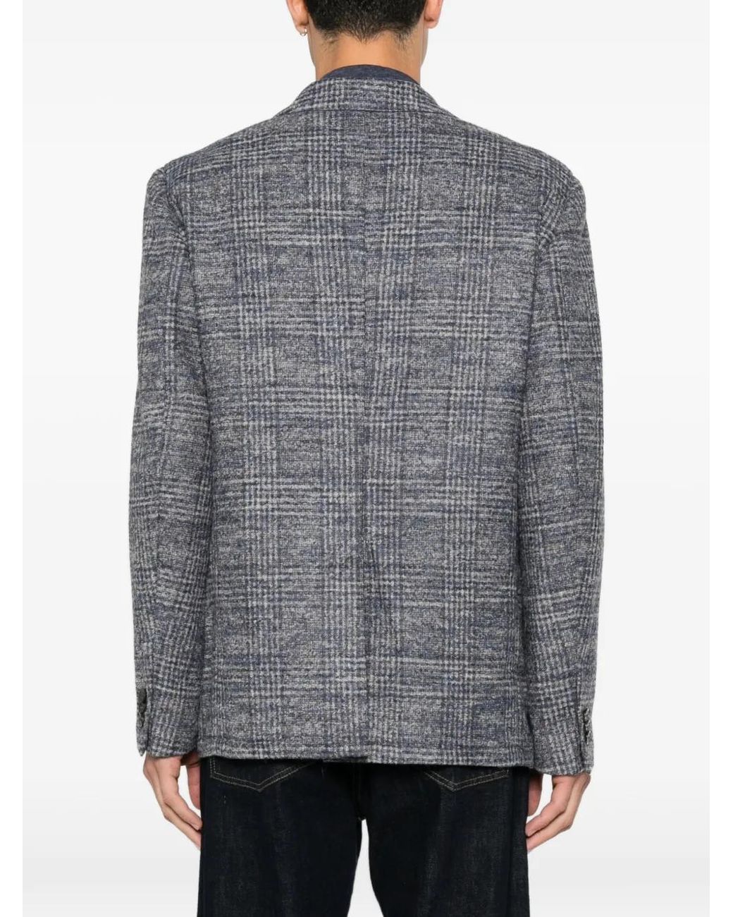 Etro Gray Check-Pattern Notched-Lapel Blazer for men
