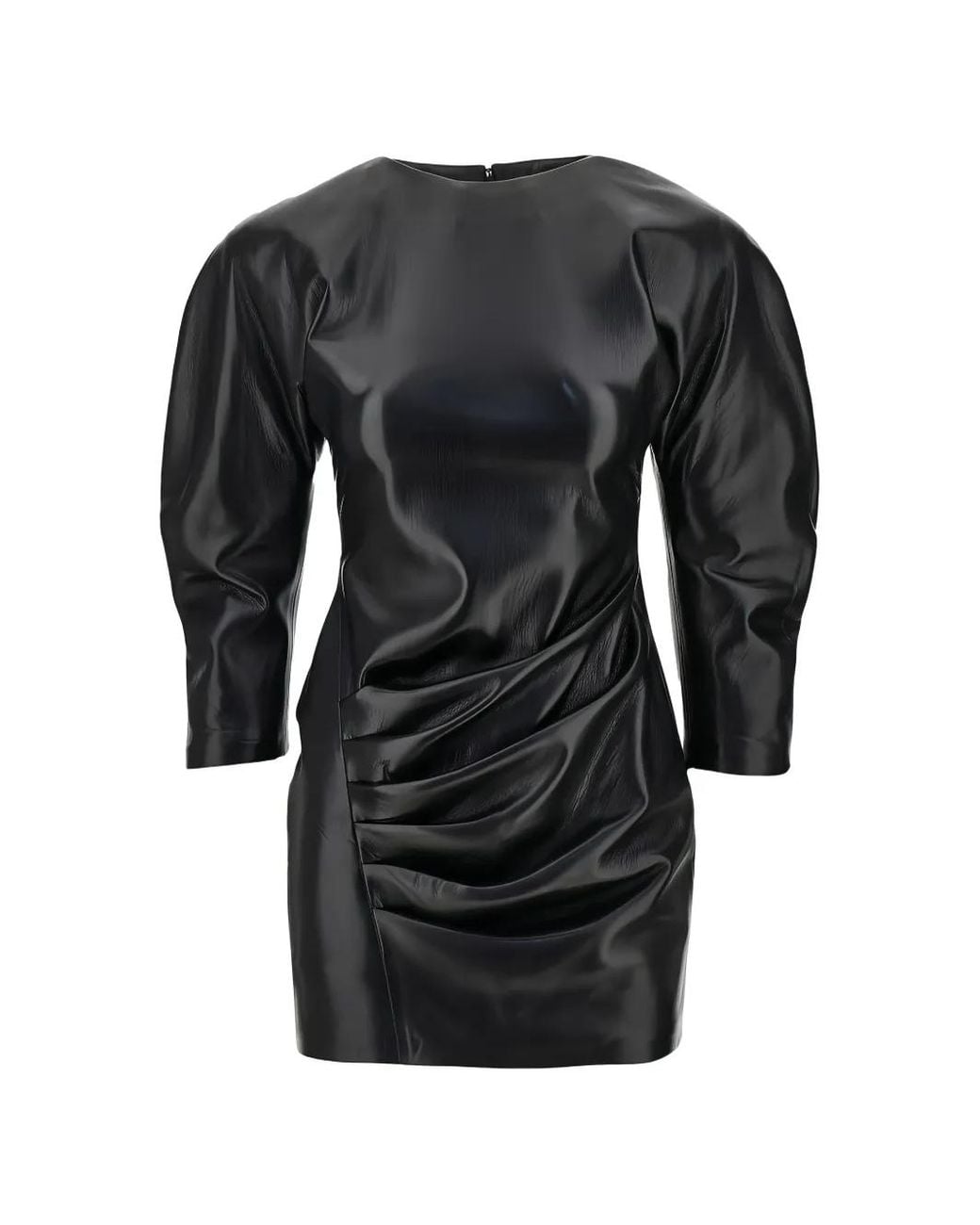 ANDAMANE Black Ruched Long-Sleeve Mini Dress