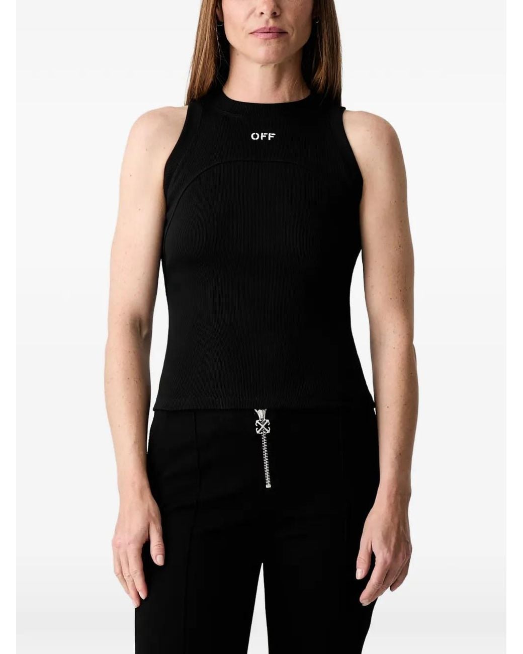 Off-White c/o Virgil Abloh Black Logo-Detail Ribbed-Knit Tank Top