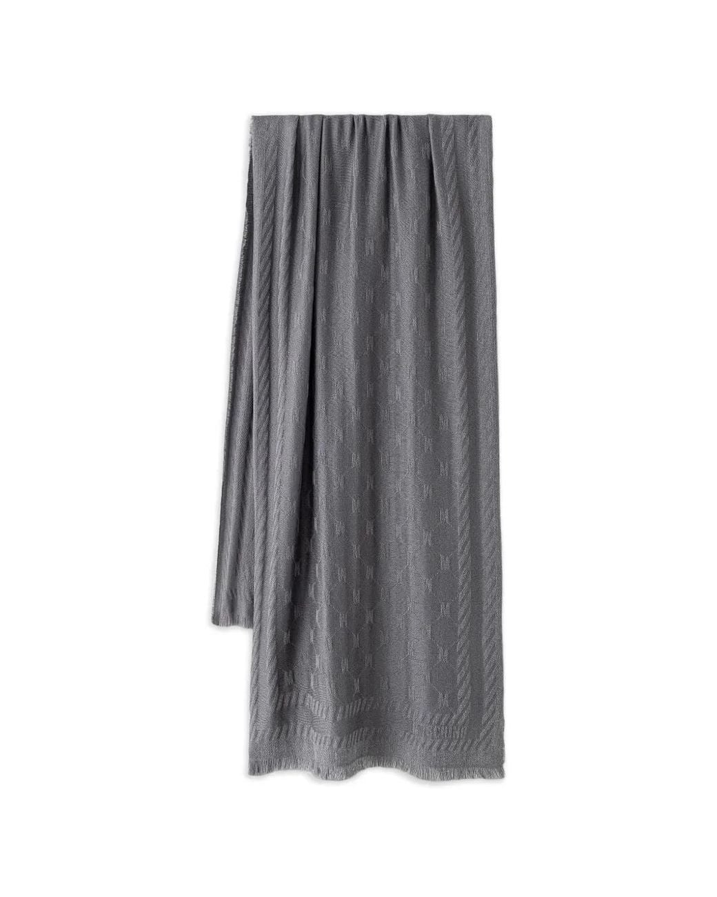 Moschino Gray Monogram-Jacquard Fringed Wool Scarf