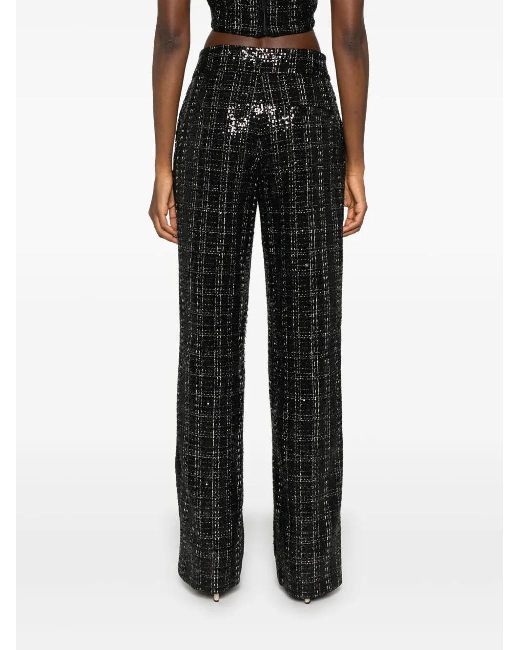 Genny Black Sequinned Plaid Trousers