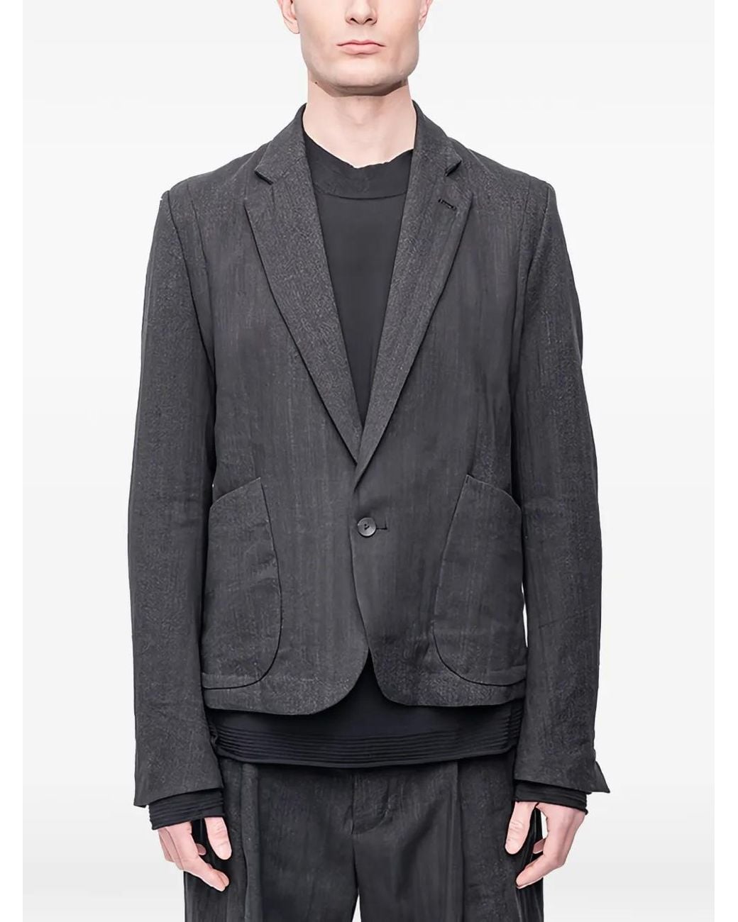 The Viridi-anne Gray Herringbone-Pattern Notch-Lapels Blazer for men