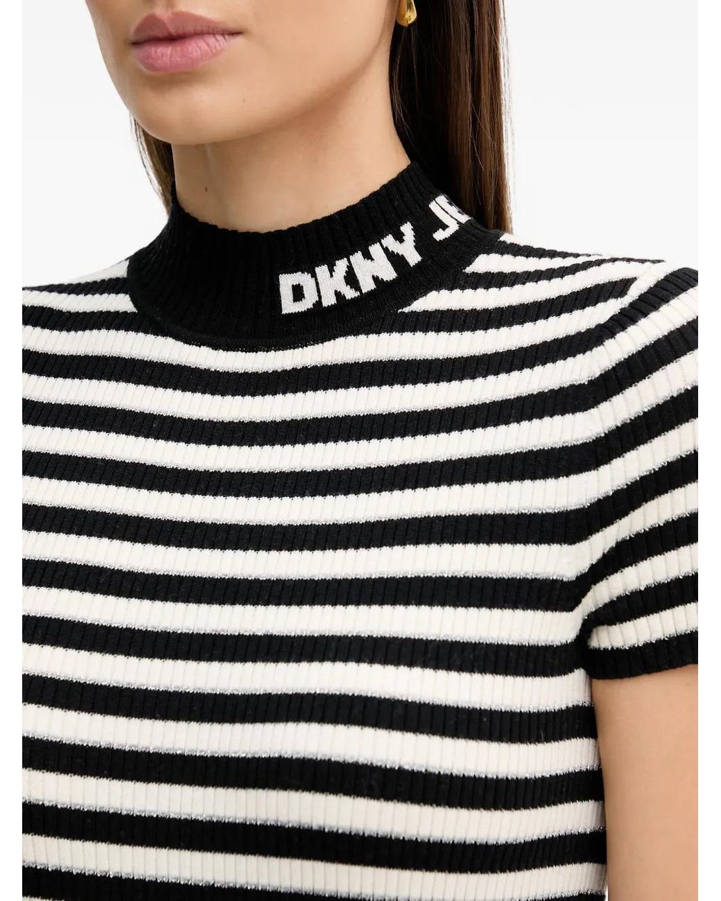 DKNY Black Striped Roll-Neck Dress