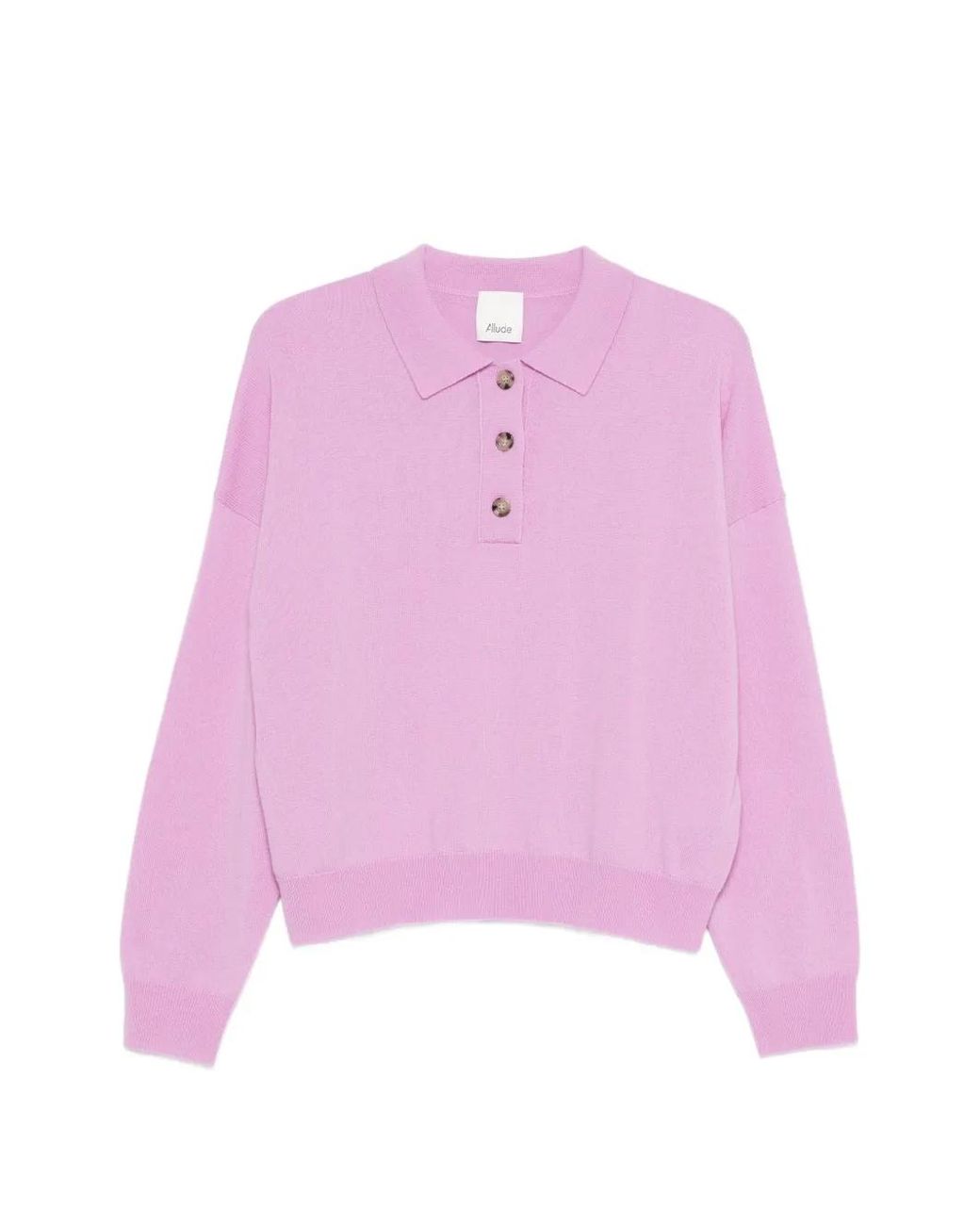 Allude Pink Button Collared Pullover