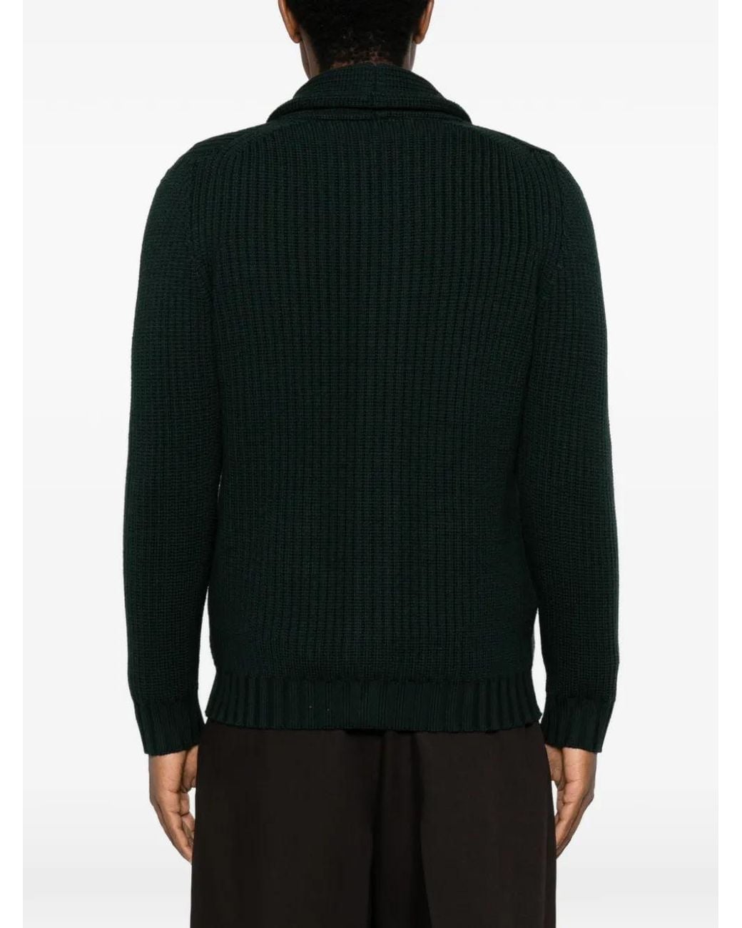 LUIGI GENTILE Black Ribbed-Knit Shawl-Collar Cardigan for men