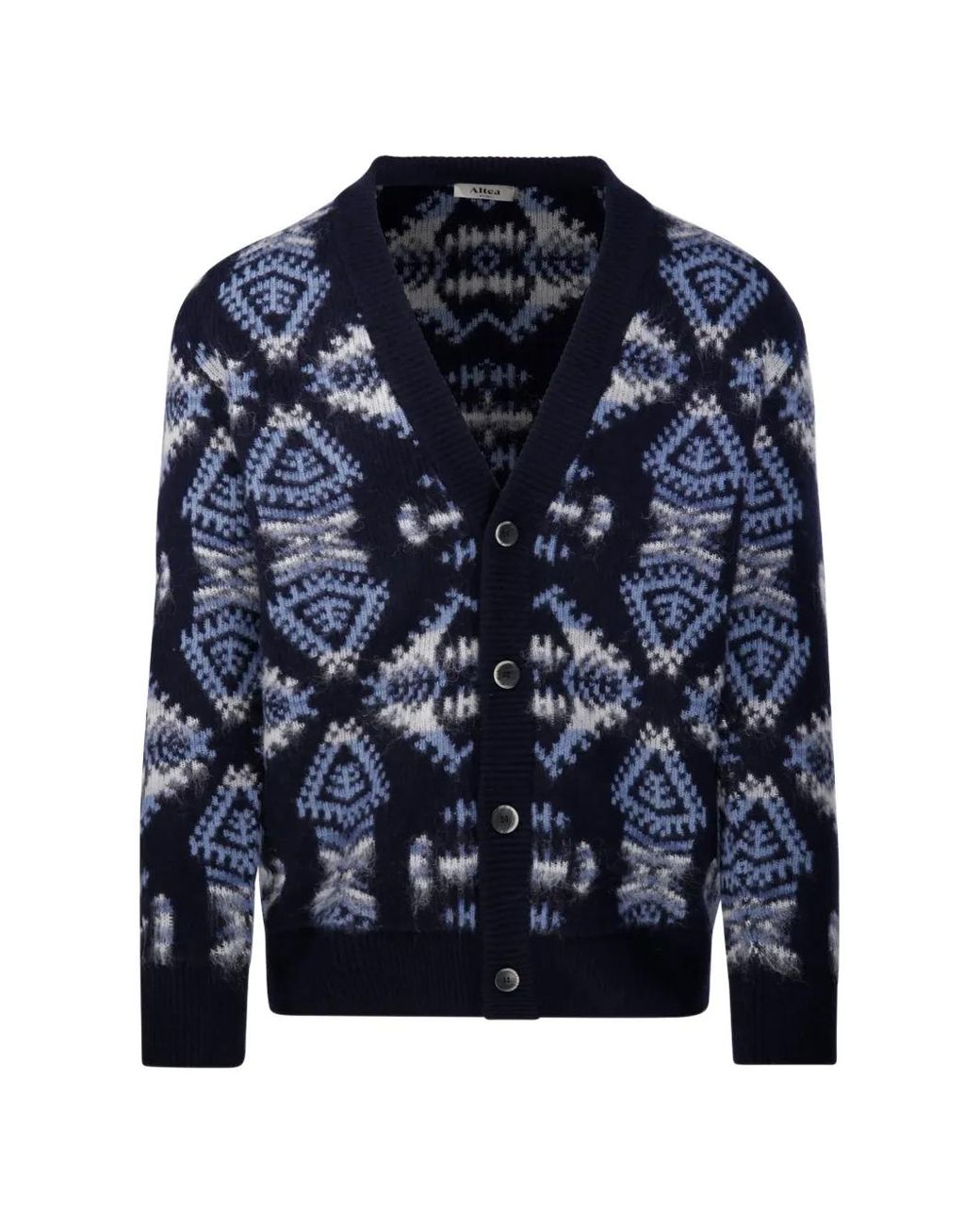 Altea Blue Geometric-Pattern Cardigan for men