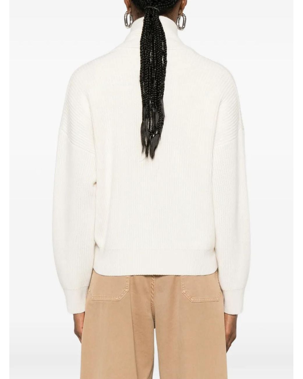 Brunello Cucinelli White Pull Nervuré À Design Cache-Cœur