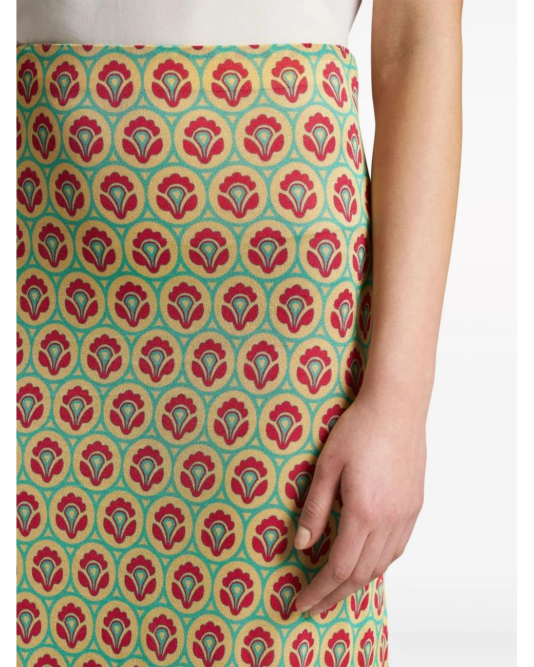 Etro Natural Aurea-Print Train Skirt