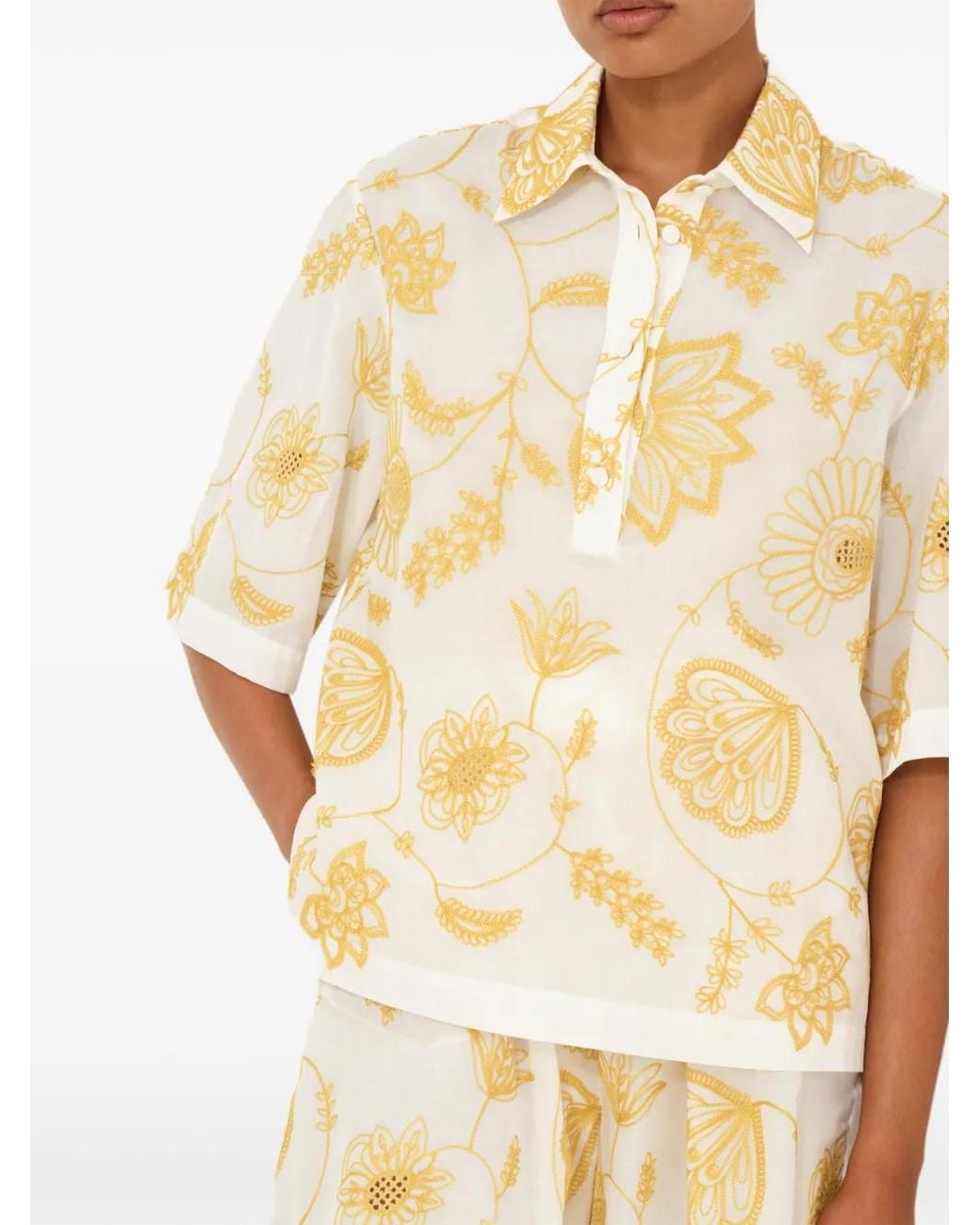 Eres White Floral-Print Shirt