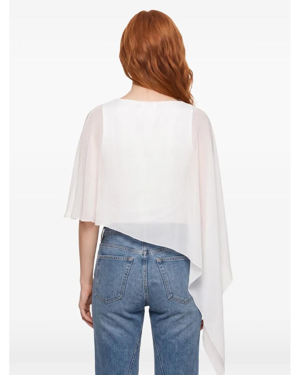 Antonelli White Asymmetric Draped Poncho