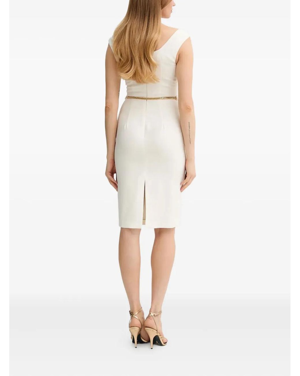 Guess White Chain-Belt Midi Dress