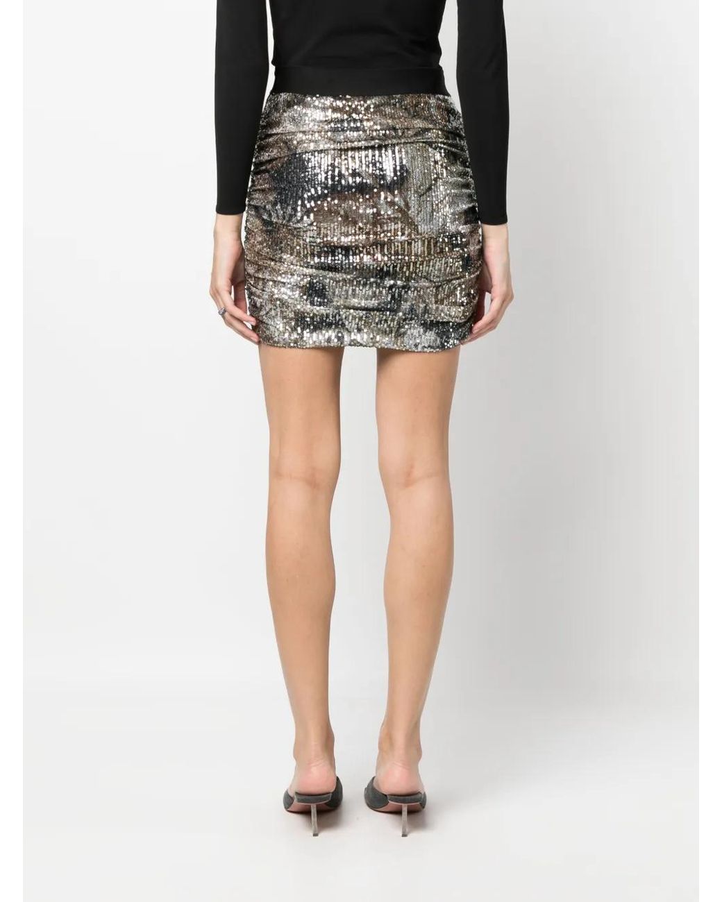 Just Cavalli Gray Sequined Ruched Skirt