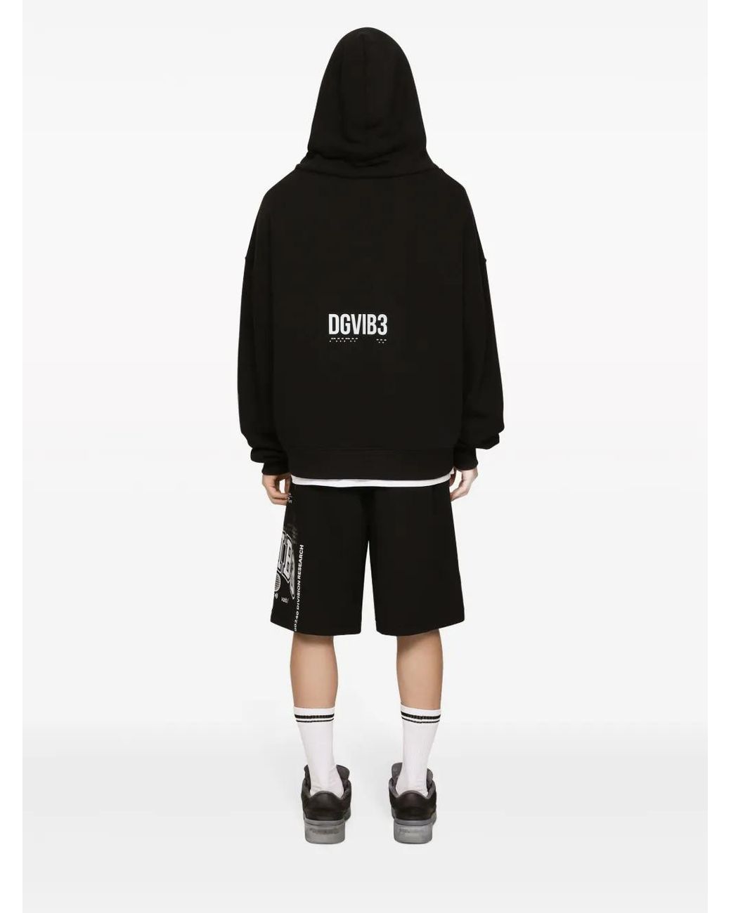 Dolce & Gabbana Black Logo-Print Cotton Track Shorts for men