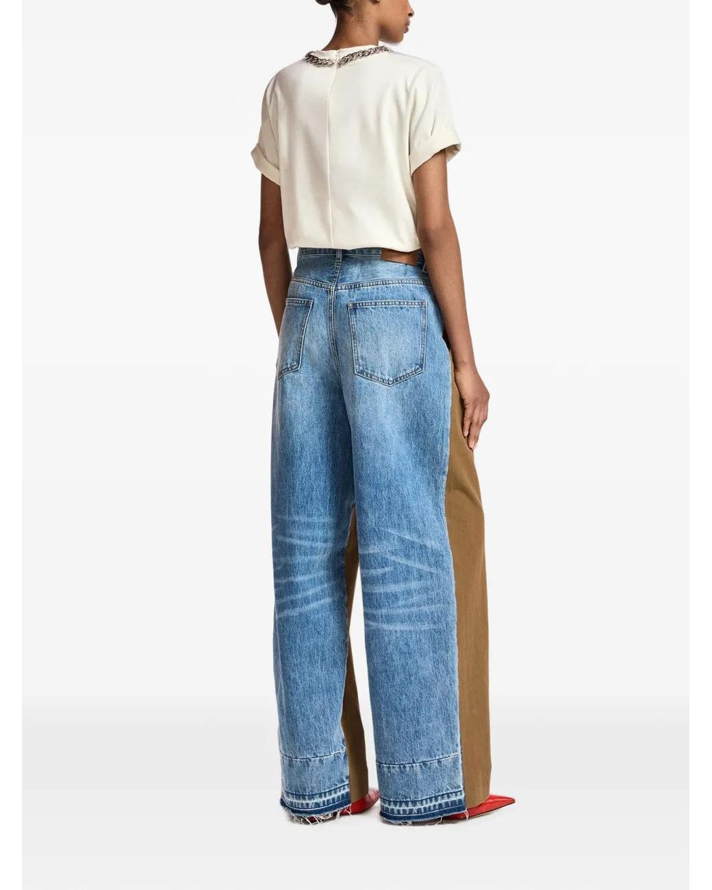 Essentiel Antwerp Natural Krisp Denim-Panel Wide-Leg Trousers