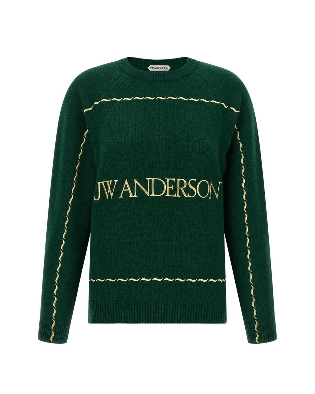 J.W. Anderson Green Logo-Embroidered Wave-Pattern Sweater