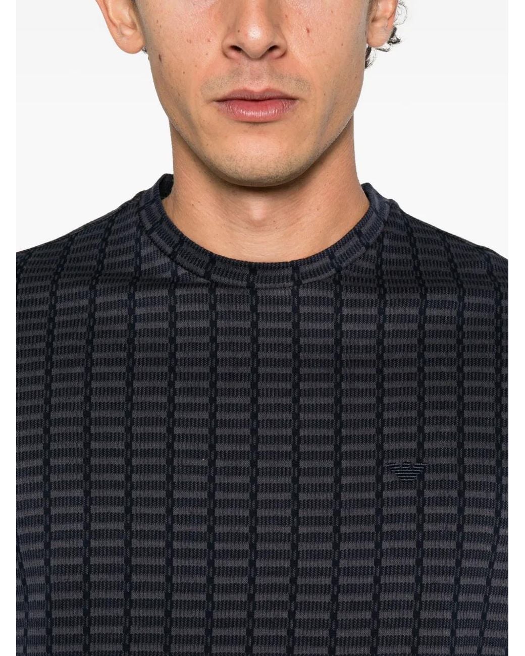 Emporio Armani Blue Geometric-Pattern T-Shirt for men
