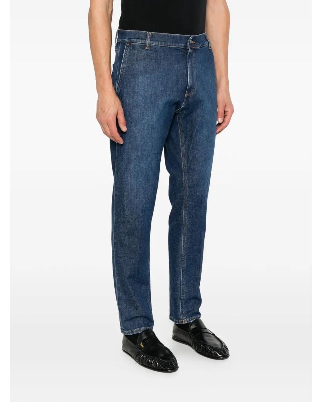 Dondup Blue Contrast-Stitch Logo-Patch Jeans for men