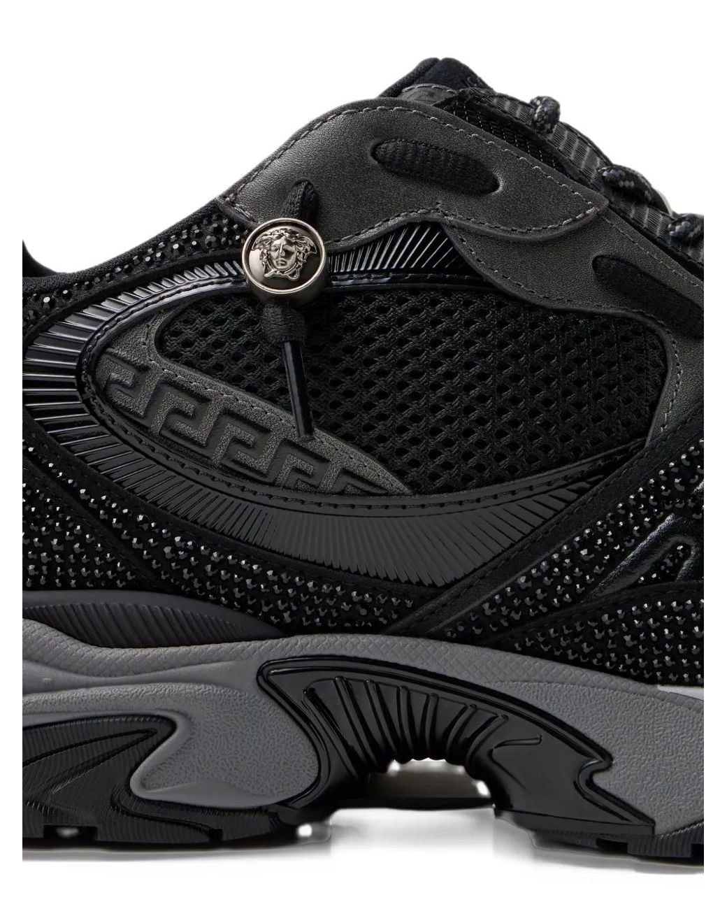 Versace Black Icaro Embellished Mesh & Leather Sneakers for men