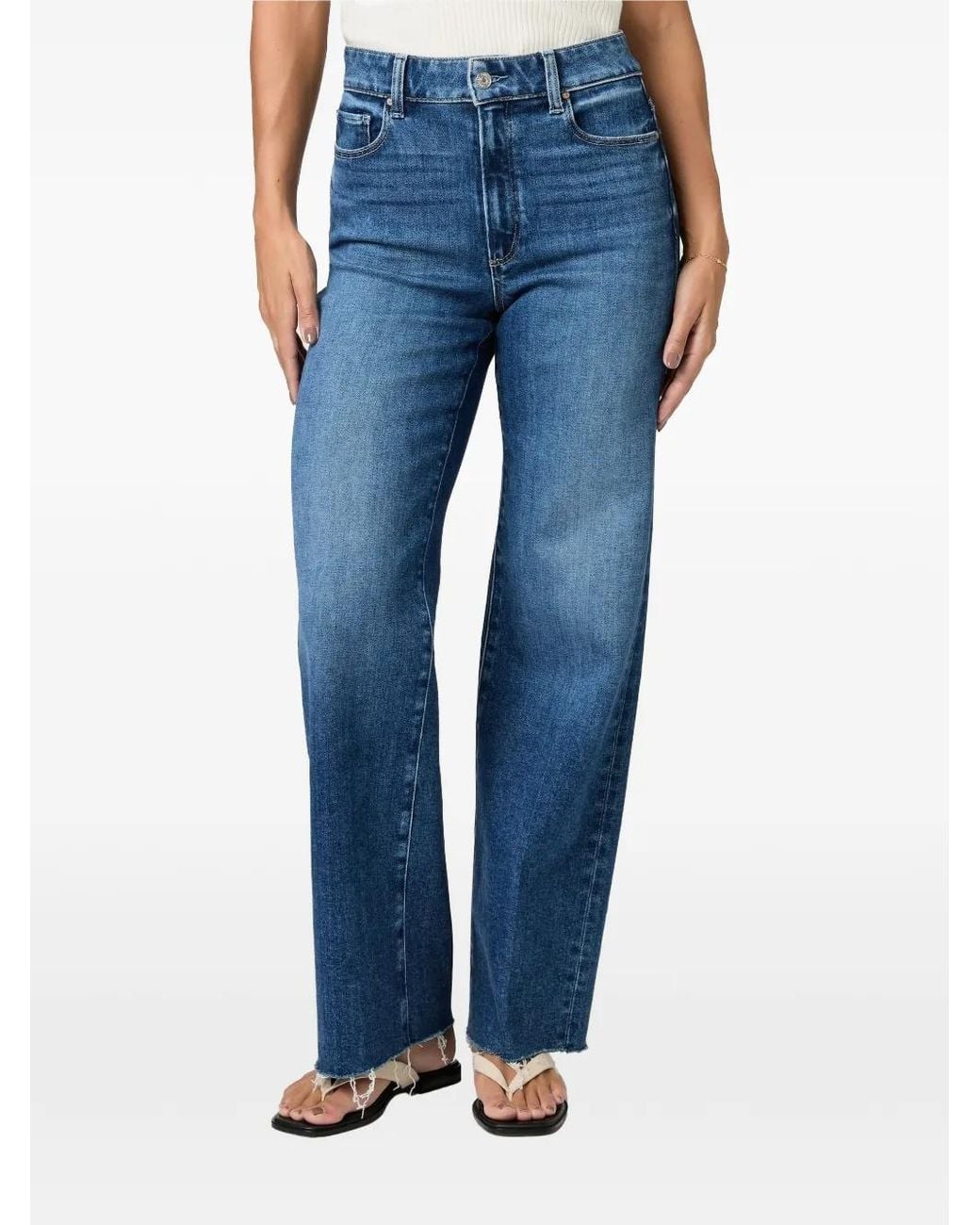 PAIGE Blue Anessa Raw-Hem Wide-Leg Jeans