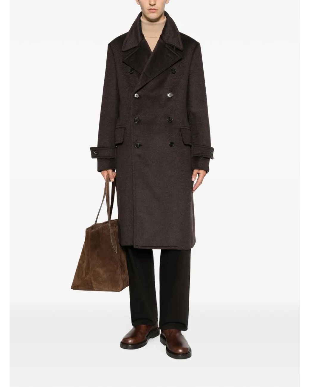 Caruso Brown Corsaro Double-Breasted Buttoned Coat for men