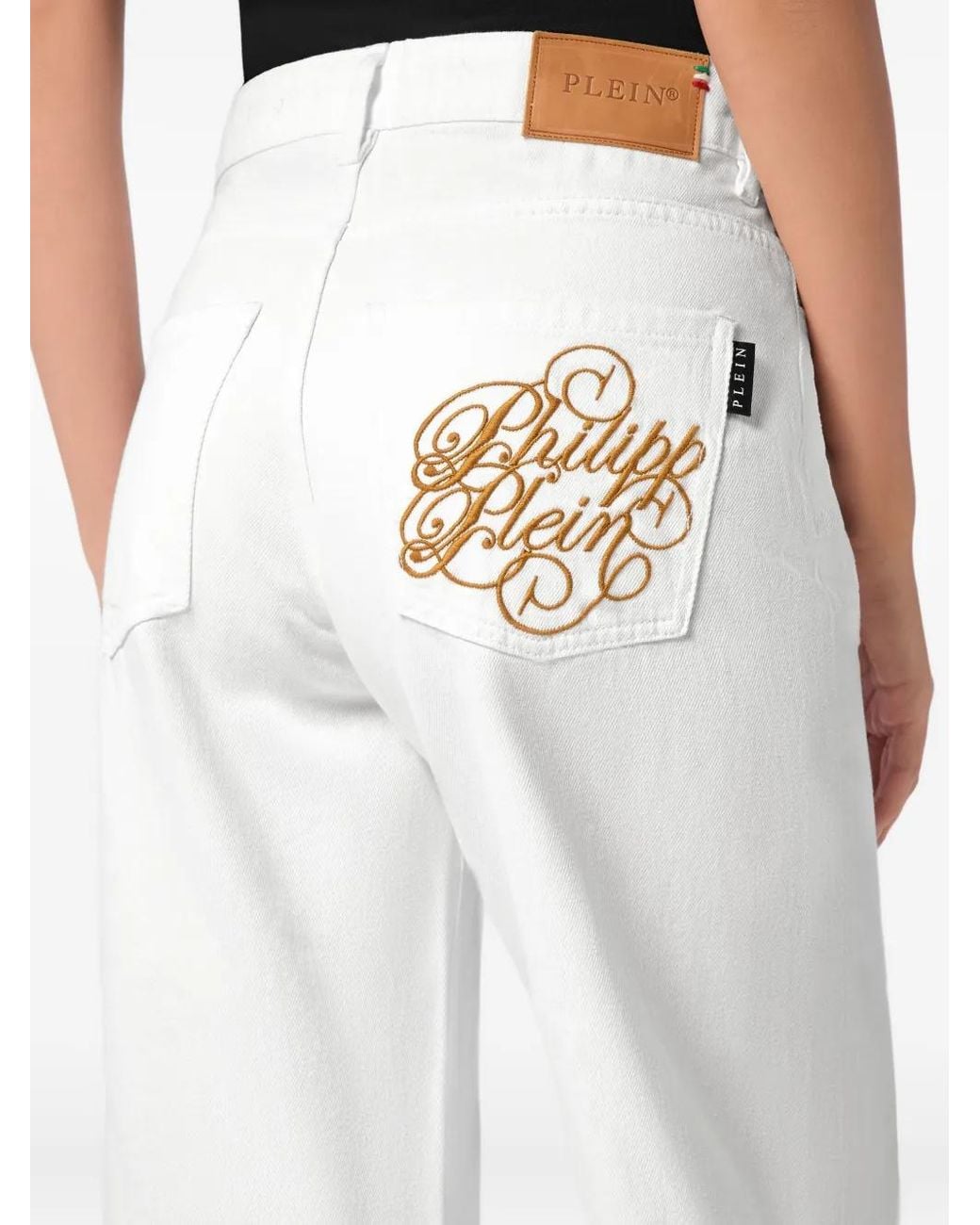 Philipp Plein White Logo-Embroidered Jeans